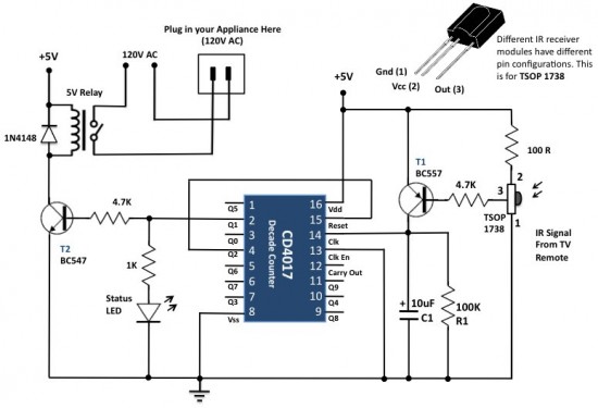 IR Remote Control Light Switch TSOP1738