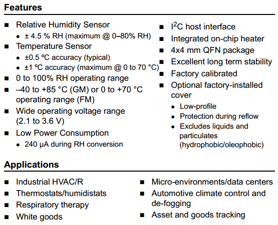 Key features of Si7005 sensor
