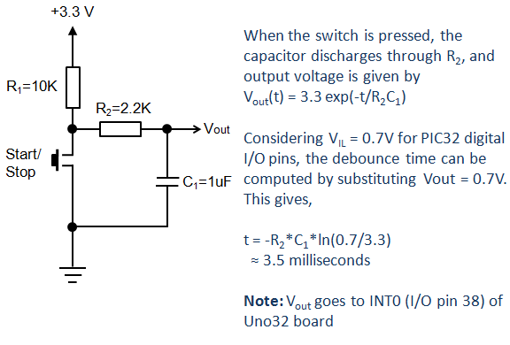 Stopwatch Start/Stop switch with a hardware deboucing circuit
