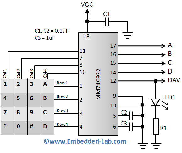 MM74C922N-based encoded matrix keypad | Embedded Lab