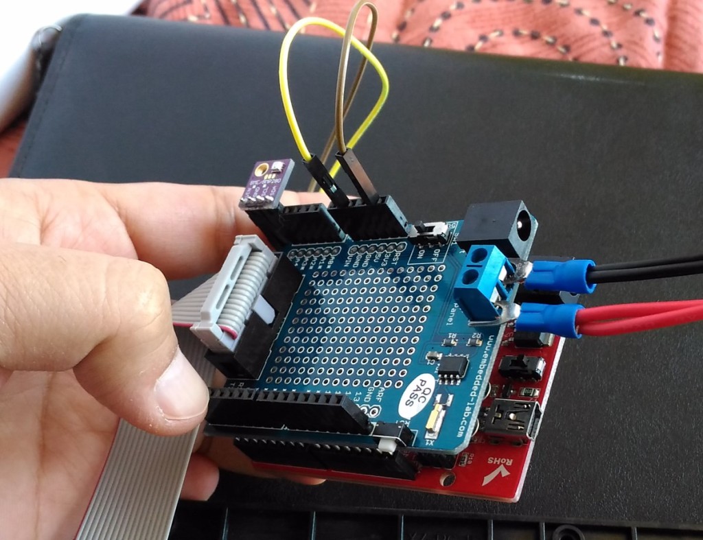RGB connector shield plugged into Arduino Uno
