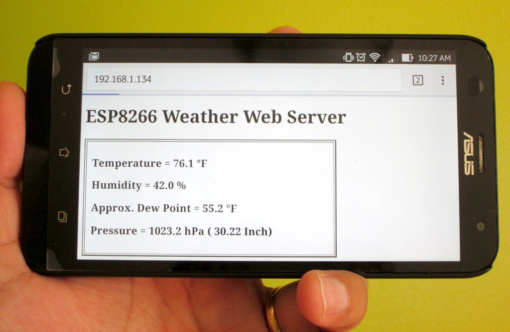 Weather web server using ESP8266 and BME280 environmental sensor