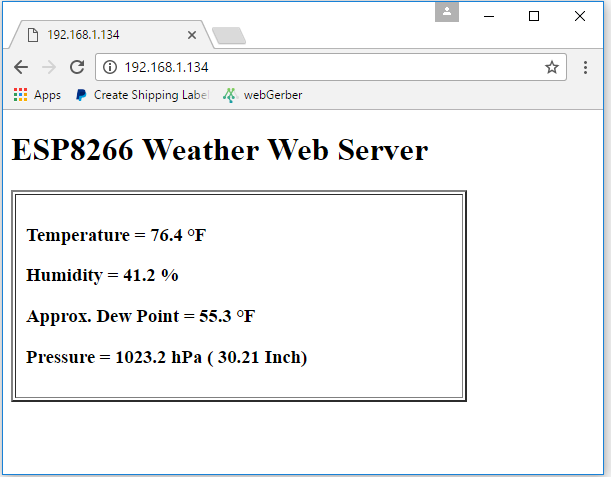 Standalone weather web server using ESP8266 and BME280