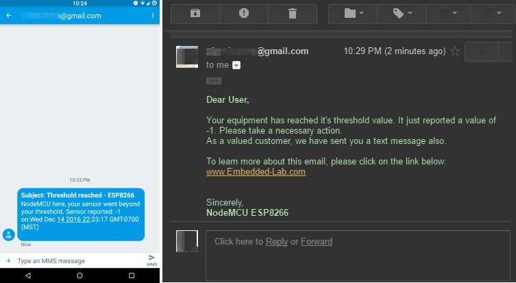 Send Text and Email from NodeMCU