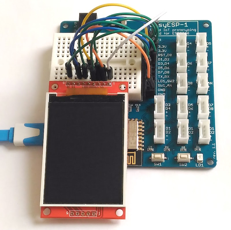 Complete setup of LCD on the EasyESP-1 breadboard