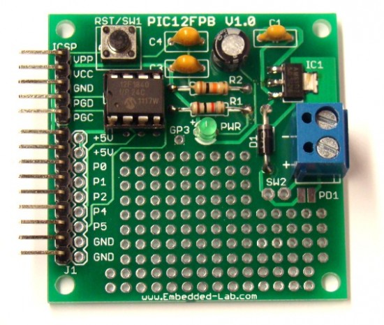 Mini project board for PIC12F series microcontrollers | Embedded Lab